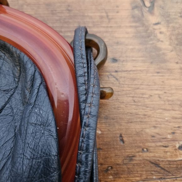 Vintage Mid-century Navy Purse W/ Lucite Or Bakelite Frame And Clasp Women's Bag - Picture 13 of 14